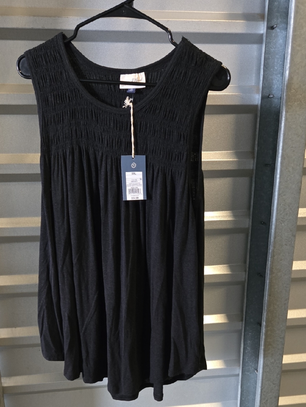 Black Sleeveless Smocked Yoke Tunic
